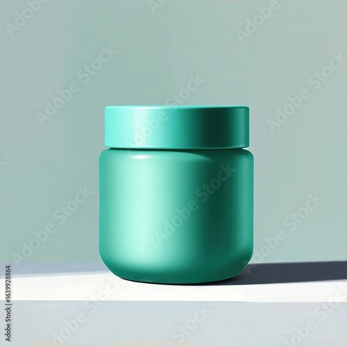 Teal cream jar with minimal backdrop.