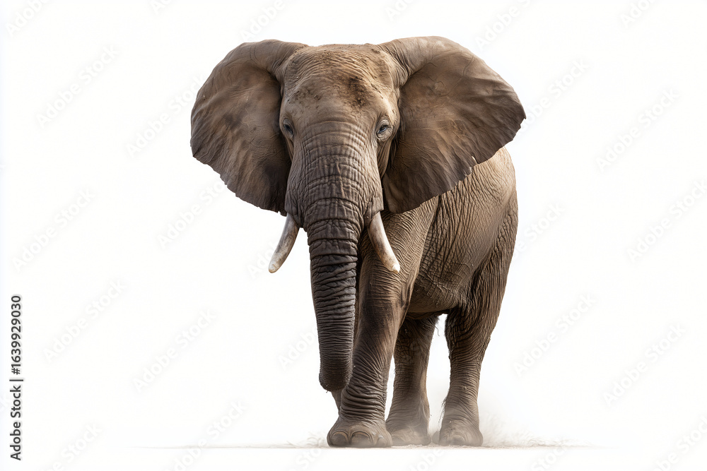 Obraz premium Majestic elephant confidently approaching the viewer, its enormous ears spread wide