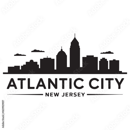 Atlantic city skyline horizontal banner. Atlantic city, New Jersey. Vector template for your design. Vector black silhouette. with white background.