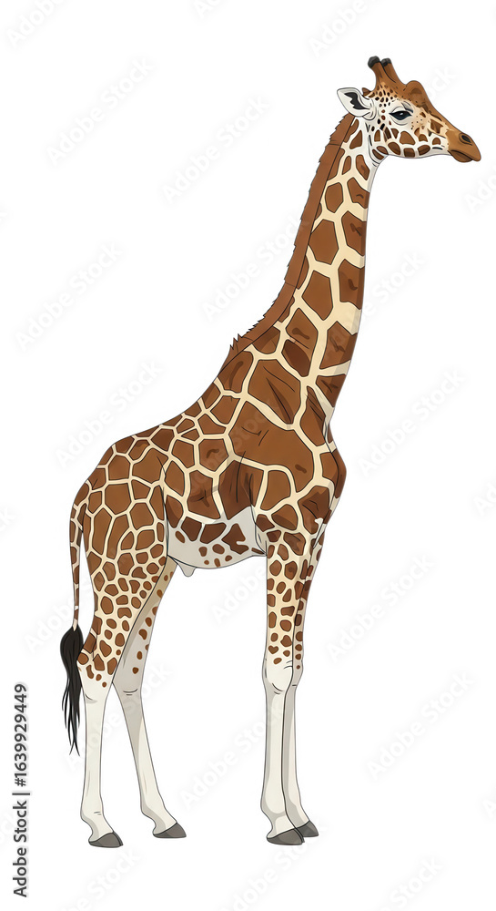 Naklejka premium A giraffe stands tall on a plain transparent background