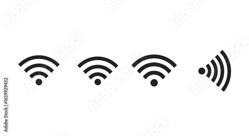 Set of four black wi fi signal strength icons silhouette