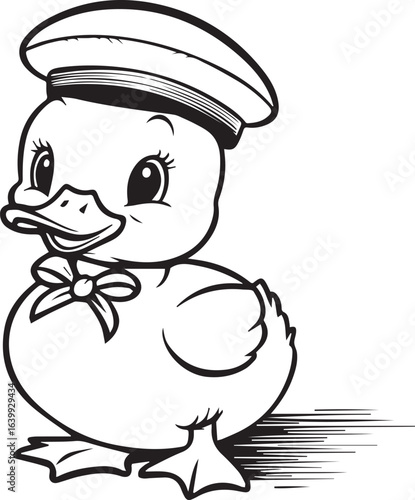  Adorable cartoon duckling wearing a sailor hat and bow tie