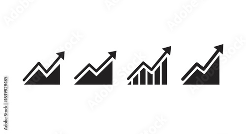 Collection of upward trending financial graph silhouettes silhouette