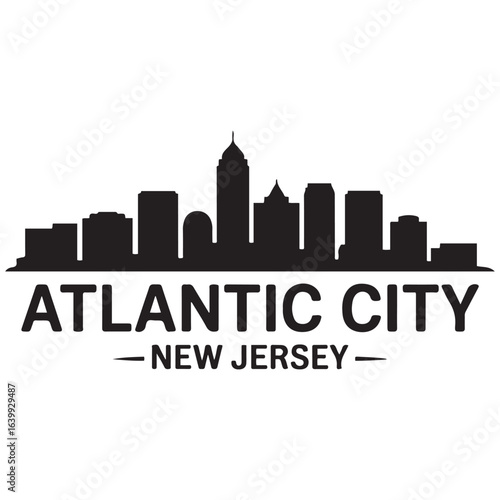 Atlantic city skyline horizontal banner. Atlantic city, New Jersey. Vector template for your design. Vector black silhouette. with white background.