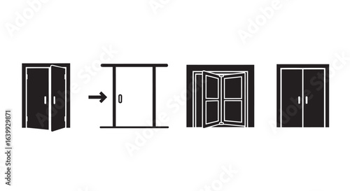Sequence of door opening and closing icons silhouette