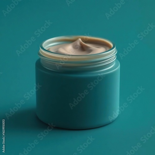 Teal Cream Jar with Skincare Product. (1)