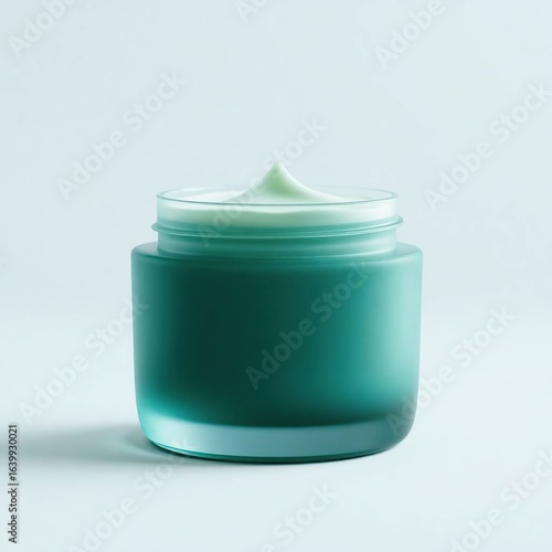 Teal Cream Jar with Skincare Product. (1)