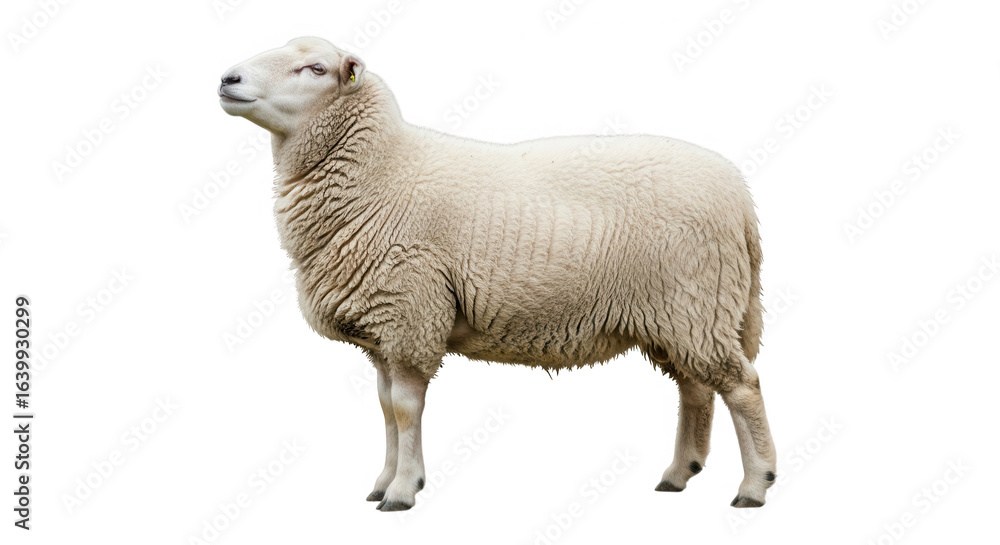 Obraz premium A fluffy sheep stands proudly isolated on a transparent background
