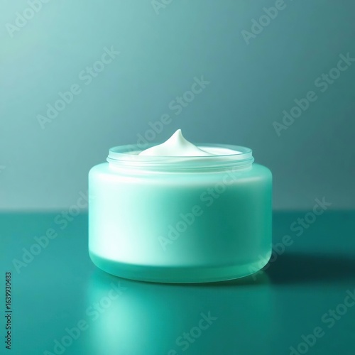 Teal Cream Jar with Skincare Product. (2)