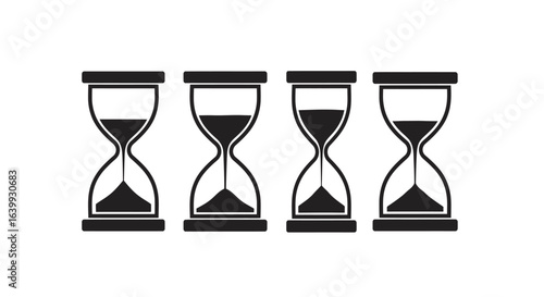 Four hourglasses showing different amounts of time remaining silhouette