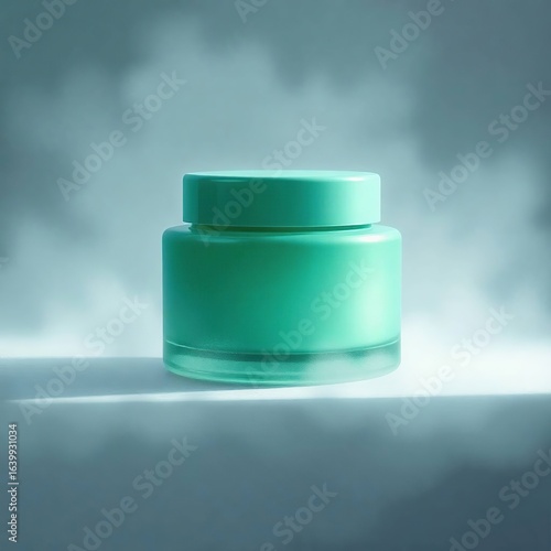 Teal Cream Jar with Soft Light, and Mockup.
