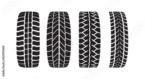 Four different tire tread patterns silhouette