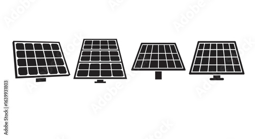 Four solar panels in a row silhouette