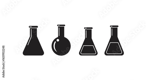 Four laboratory flasks silhouette