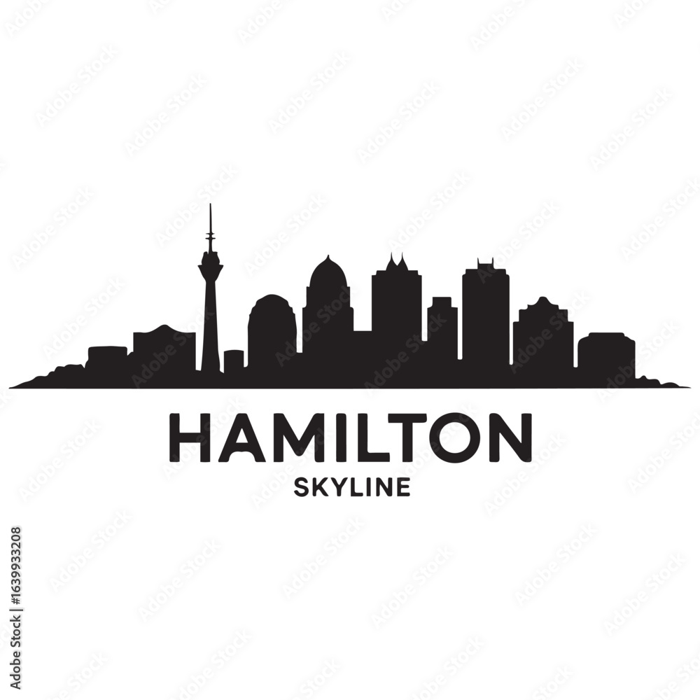Fototapeta premium Hamilton skyline silhouette. Black Hamilton city. Vector black silhouette. with white background.