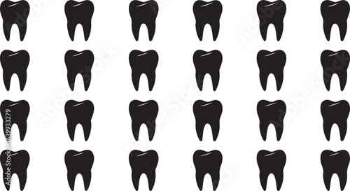 A grid of twenty black molar teeth arranged in five rows and four columns on a white background