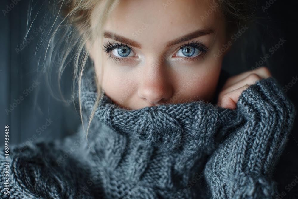 Lovely girl in a gray wool sweater Lovely girl in a gray wool sweater