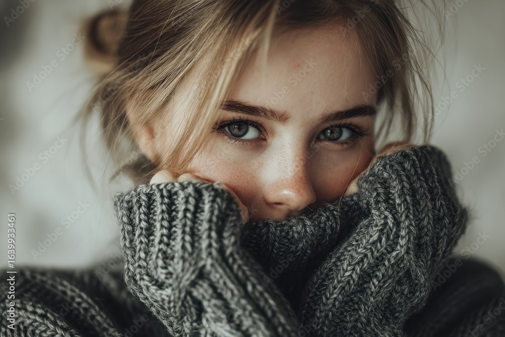 Lovely girl in a gray wool sweater Lovely girl in a gray wool sweater