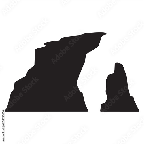 Monochrome Silhouette of Rock Formations Set Against a Clean White Backdrop Creating a Bold Minimalist Design Concept