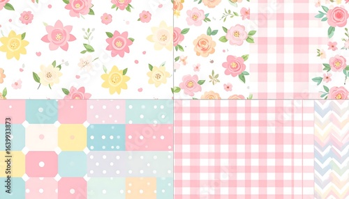 Pastel floral and geometric patterns