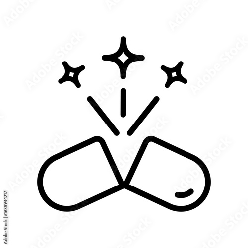 Sleeping Pills Outline Icon. Sleep Aid Medication. Nighttime Rest And Relaxation. Insomnia Relief Line Symbol. Isolated Vector Illustration, isolated on white background.