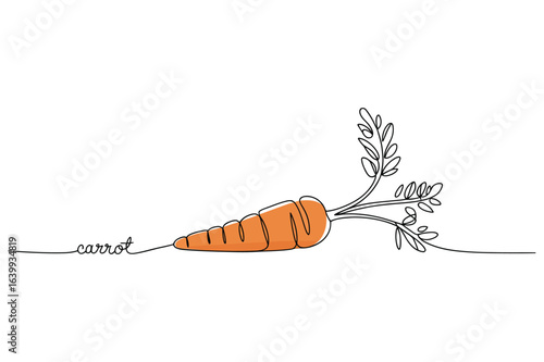 One Line Horizontal Carrot Drawing, Minimalist Vector Vegetable Illustration