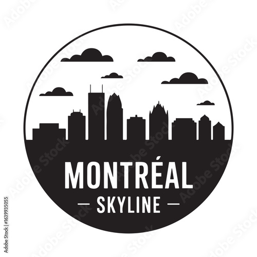 Montreal skyline. Circular style. Stock vector illustration. Vector black silhouette. with white background.