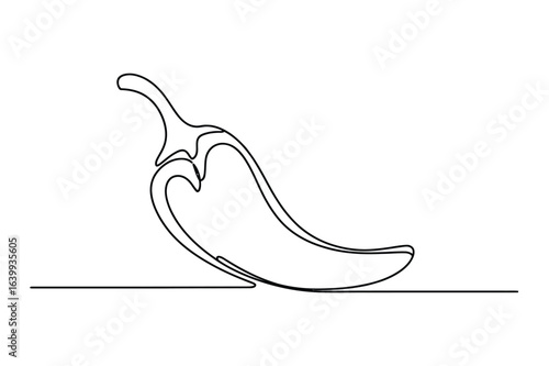 One Line Drawing of Chili Pepper, Minimalist Spicy Vegetable Vector Outline