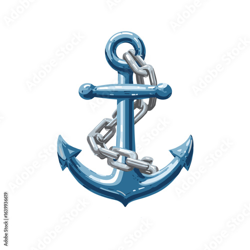 Bright blue anchor with chain designed for nautical themes and marine decor showcasing strength and stability