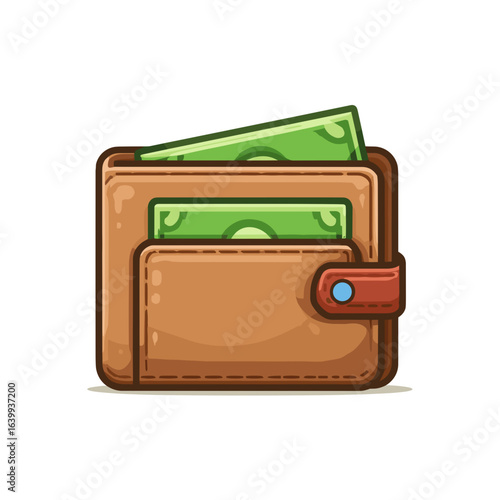 Design of a brown wallet with dollar bills visible, highlighting financial security and personal finance concepts