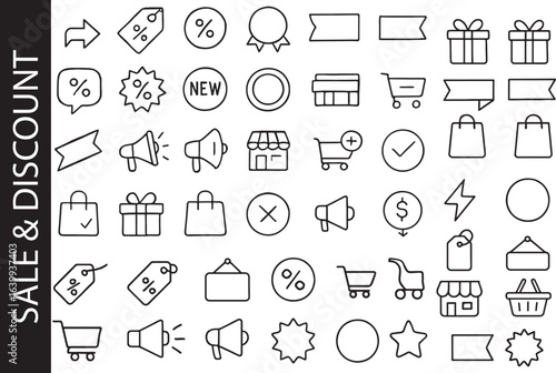 E-commerce & Shopping Line Icon Set. Online Store, Sale & Discount Symbols.