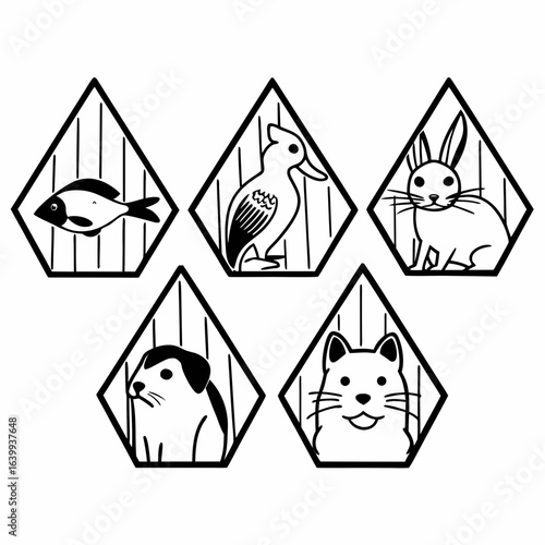 Hand drawn pets in cages isolated on white background for pet care and adoption concept