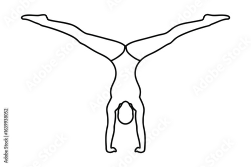 Minimalist single line drawing a gymnast performing a handstand split vector