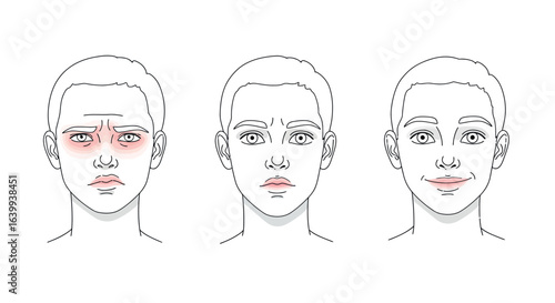 Emotional expressions: sadness, neutral, happiness face illustrations