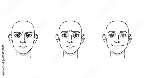 Facial expressions: anger, sadness, happiness in simple contour style