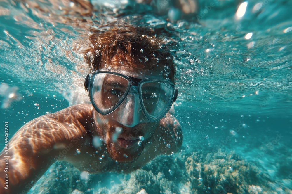 Naklejka premium Person swimming underwater