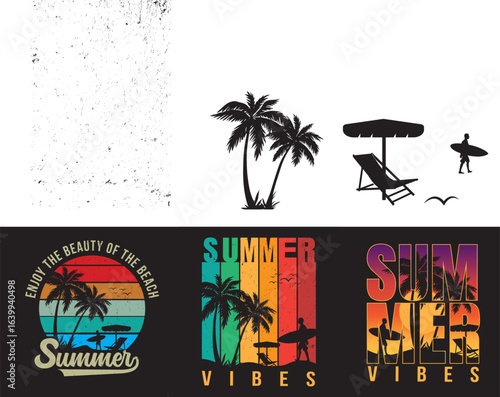Summer Vibes T-Shirt Graphic – Tropical Beach and Palm Tree Design