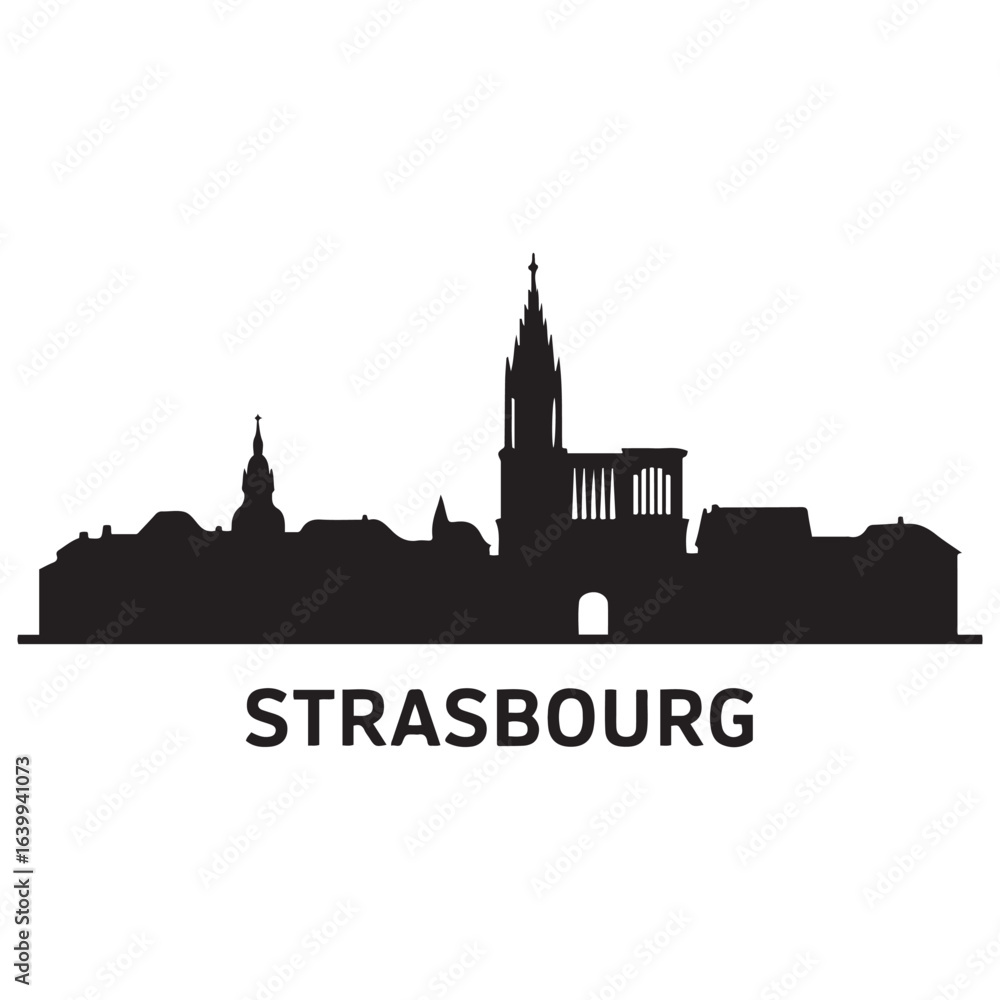 Fototapeta premium Strasbourg skyline silhouette. Landscape Strasbourg, France. Vector illustration. Vector black silhouette. with white background.