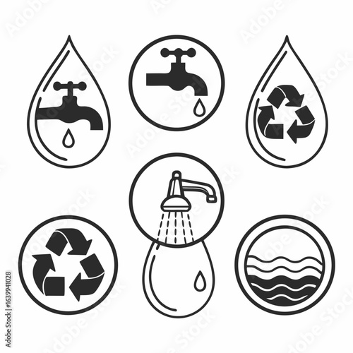 Illustration of various water related icons isolated on white background in vector format