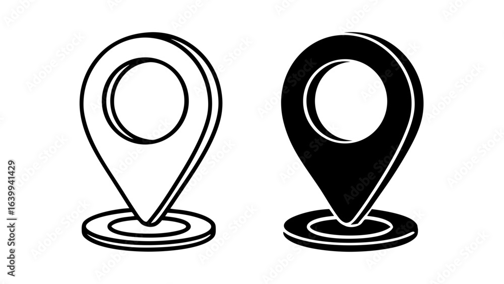 Map Pin Base Icon in Outline and Solid Black Vector Style Map Pin Base Icon in Outline and Solid Black Vector Style