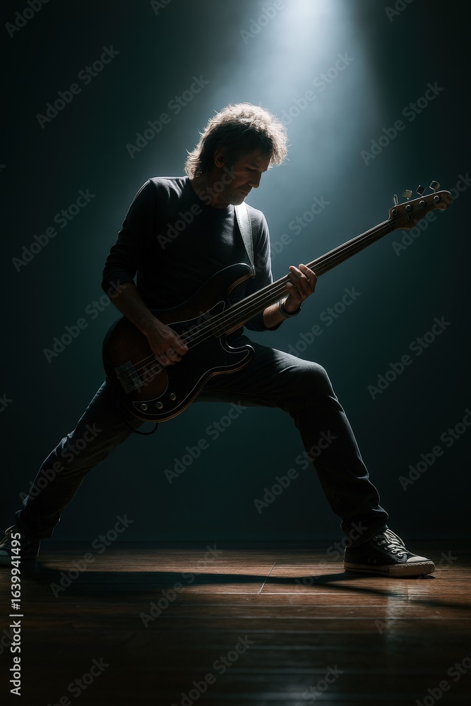 Fototapeta premium Silhouette of musician performing on stage during classic rock concert