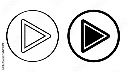 Media Play Button Icon in Outline and Solid Black Vector for media playback or video play
