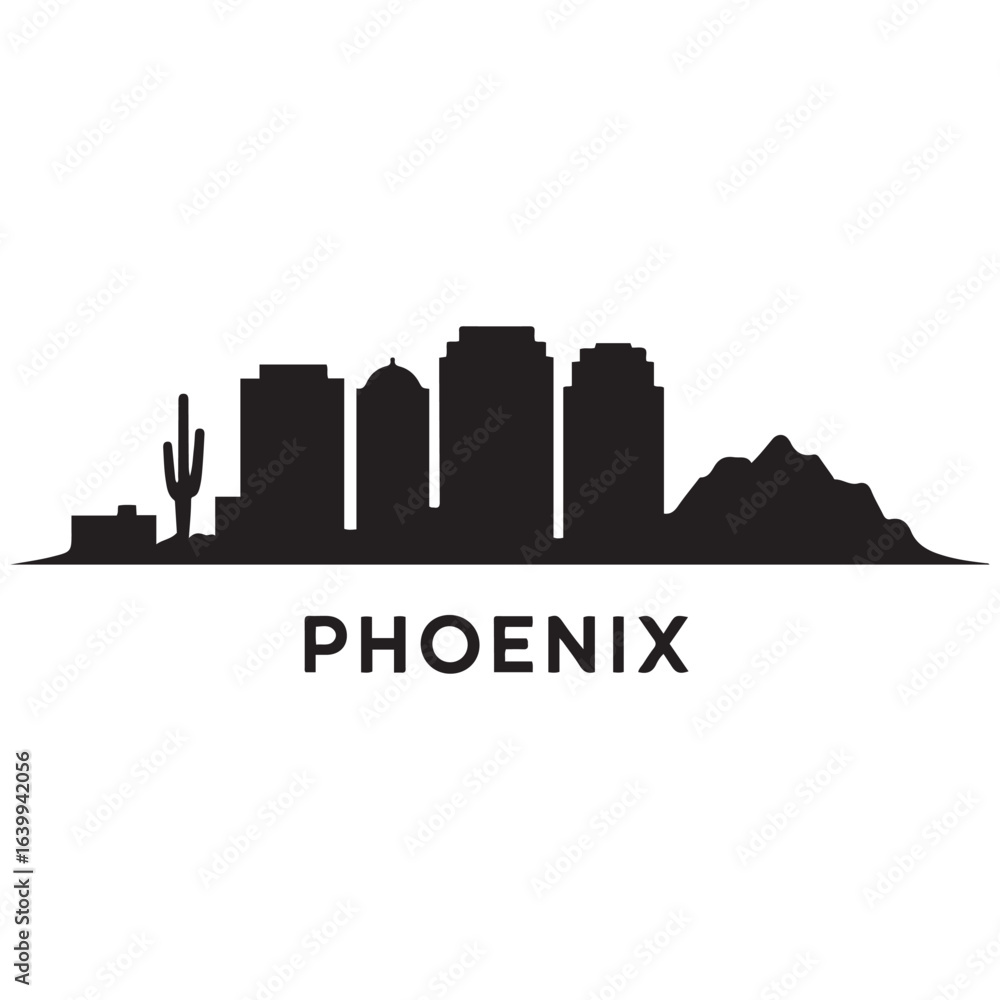 Fototapeta premium Phoenix skyline silhouette. Landscape Phoenix, Arizona. Vector illustration. Vector black silhouette. with white background.