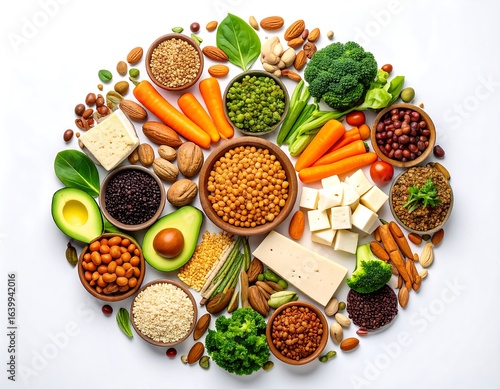 Assorted healthy foods arranged in a circle