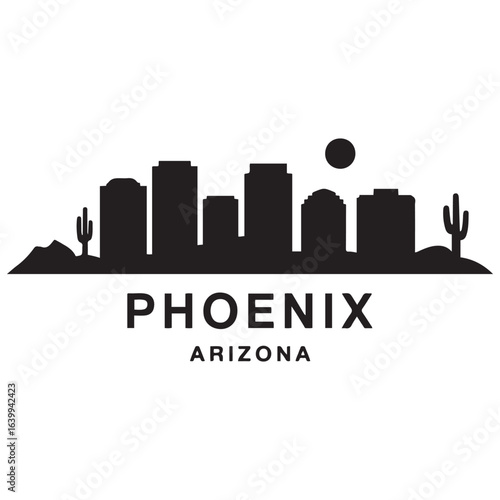 Phoenix skyline silhouette. Landscape Phoenix, Arizona. Vector illustration. Vector black silhouette. with white background.