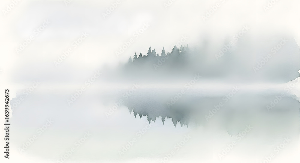 Fototapeta premium Watercolor Misty Forest Reflection