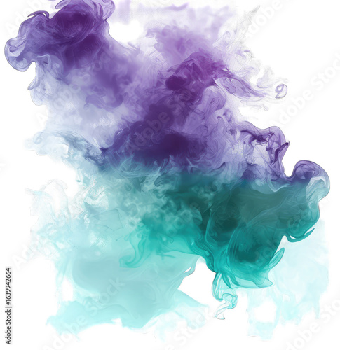 Abstract fluid art, swirling colors of purple, teal, and white, evoking smoke or clouds
