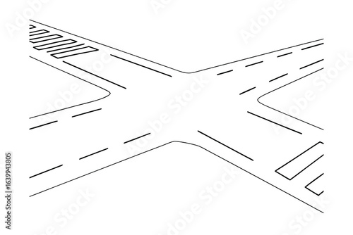 Minimalist single line drawing a road intersection with crosswalks traffic street