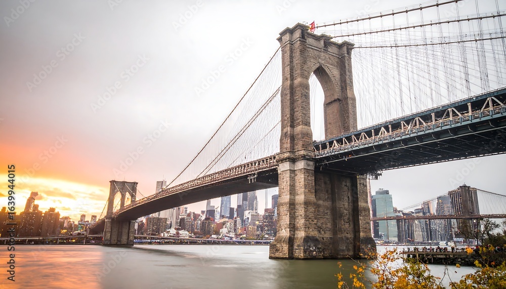 Obraz premium Brooklyn Bridge at Sunset over the East River.