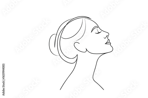 Minimalist continuous line drawing a woman's profile with eyes closed face head